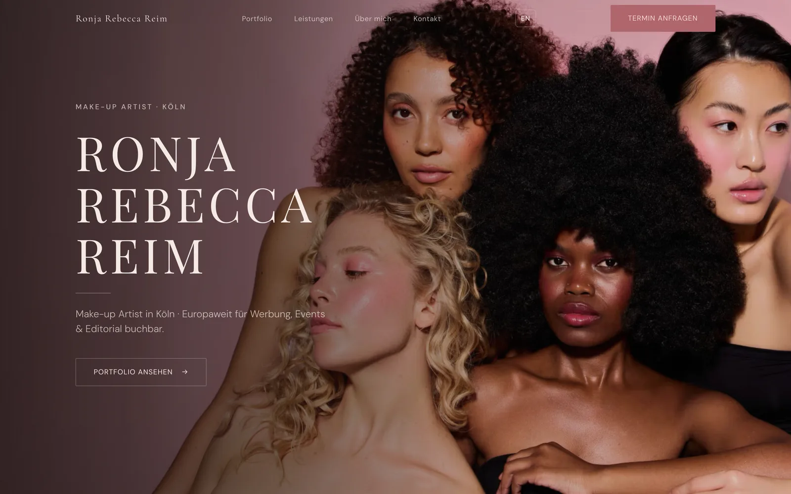 Website ronjarebeccareim.de — Hero-Section mit Make-up-Artist-Portfolio